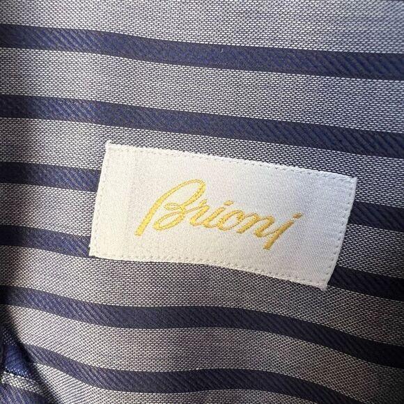 Brioni Dress Shirt Striped Button Down Long Sleeve Blue Cotton men’s size L - Picture 4 of 12
